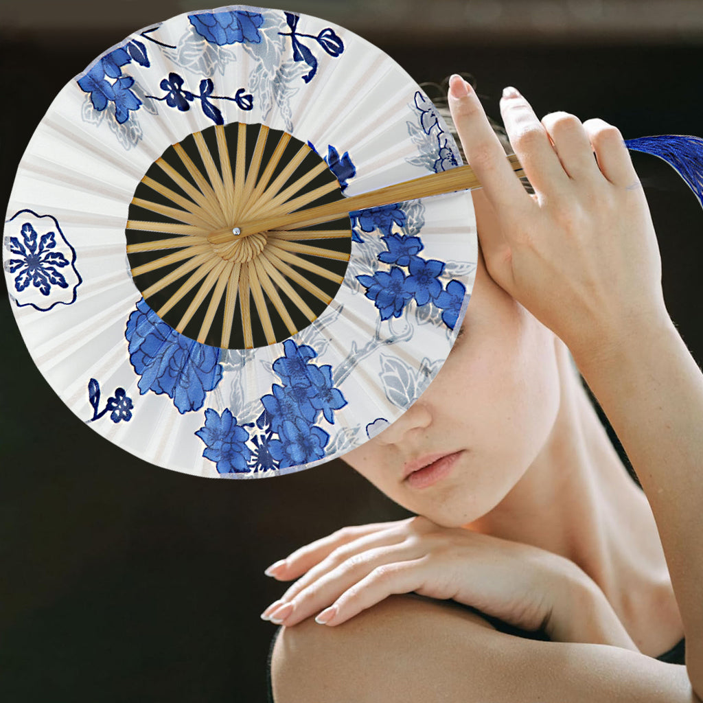 HASTHIP Decor Chinese Style Fan Dancing Round Fan Handheld Folding Fan Traditional Japanese Style Hand Fan Round Hand for Women Wedding Party Home Decoration