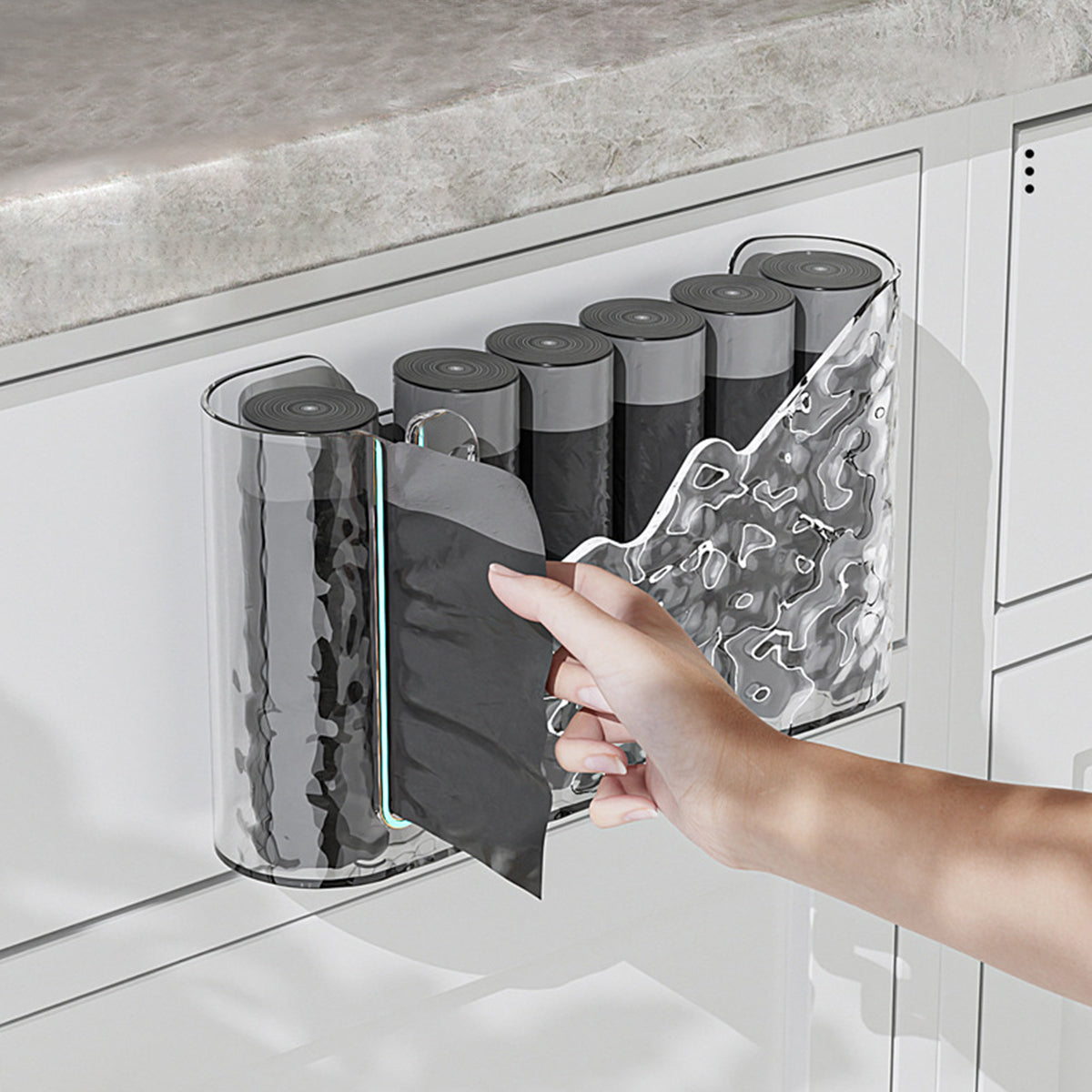 HASTHIP Trash Bag Dispenser, Trash Bag Holder Wall Mount, Hanging Garbage Bag Dispenser, Trash Bag Roll Holder for Plastic Bags Countertop, Home Decor Under Kitchen Sink Organization