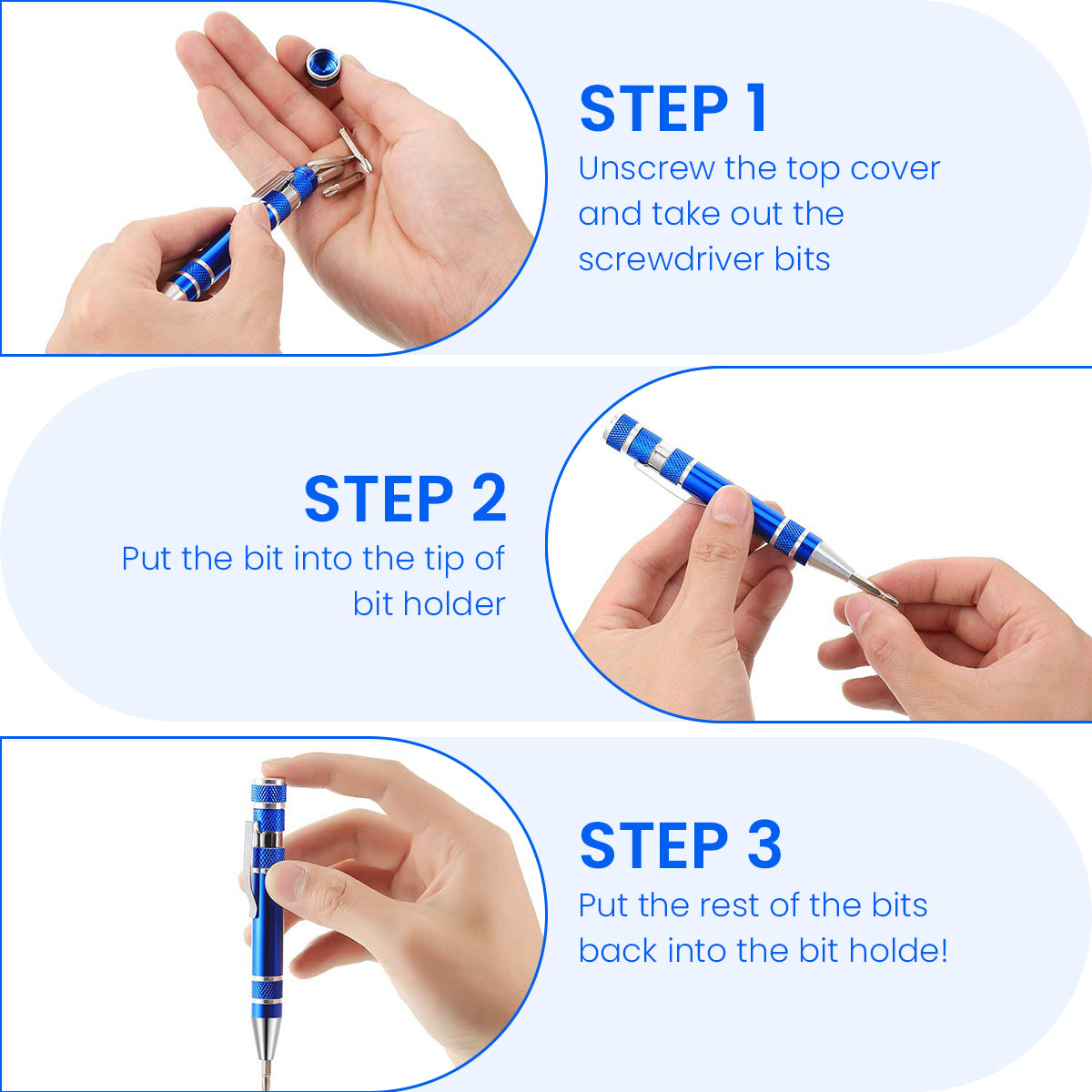 Serplex 2pcs Precision Screwdriver Tool Pens with 8pcs Screwdriver Bits Heavy Duty Aluminum Alloy Screwdriver Tool with Intergrated Bit Storage Bin Portable Pocket Screwdriver Pen with Clip
