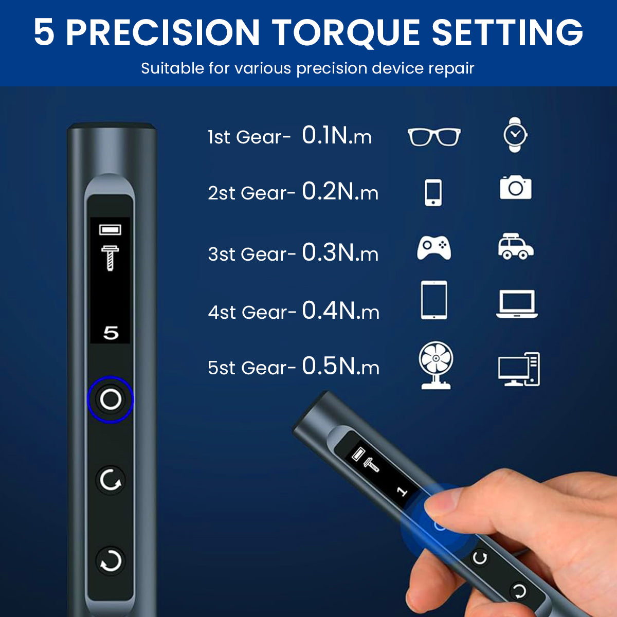Serplex 49-in-1 Mini Electric Screwdriver Set with Carry Case, 5 Torque Precision Screwdriver with Light & LCD Display, Pry Bar, Tweezer, Precision Repair Kit for Phone, Camera, Laptop, Watch