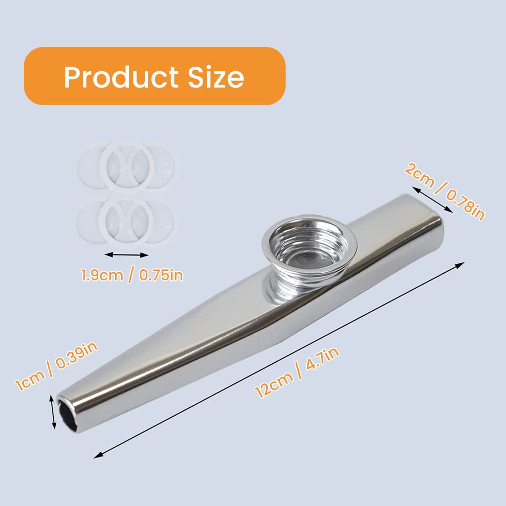 HASTHIP Kazoo Musical Instrument with 10 Pcs Kazoo Flute Diaphragms, Mini Kazoo for Kids/Adults, Aluminum Alloy Kazoo Flute Musical Instruments for Party, Ukulele, Violin, Keyboard Piano (Silver)