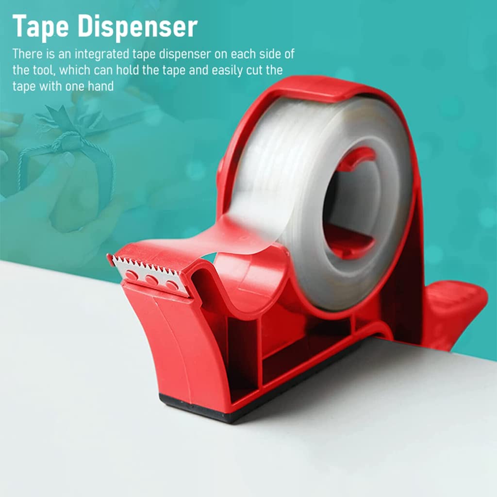 Serplex 2Pcs Tape Dispenser, Tabletop Gift Wrapping Tool, Two Clamp Tape Dispenser to Secure Your Wrapping Paper Roll & Tape or Easier Gift Wrapping, Fits Any Size Roll & Most Tables, Red
