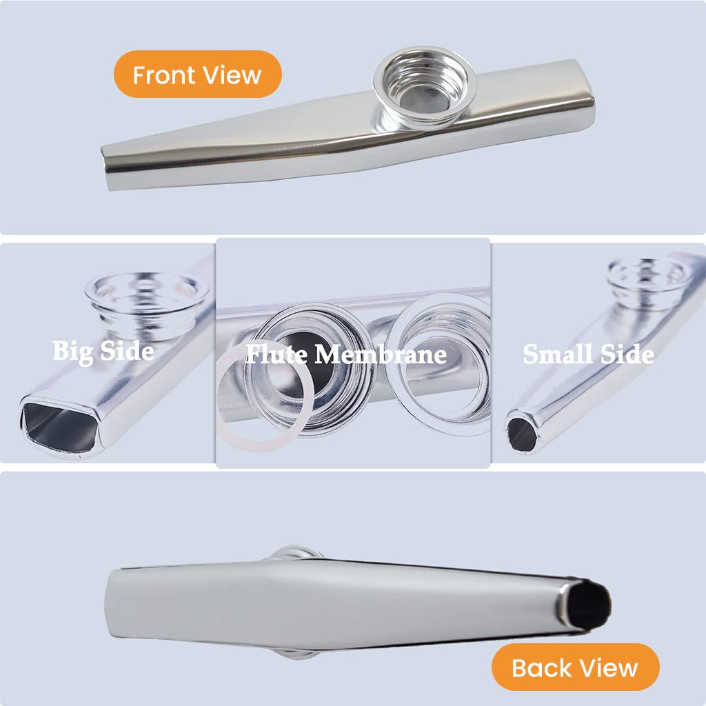 HASTHIP Kazoo Musical Instrument with 10 Pcs Kazoo Flute Diaphragms, Mini Kazoo for Kids/Adults, Aluminum Alloy Kazoo Flute Musical Instruments for Party, Ukulele, Violin, Keyboard Piano (Silver)