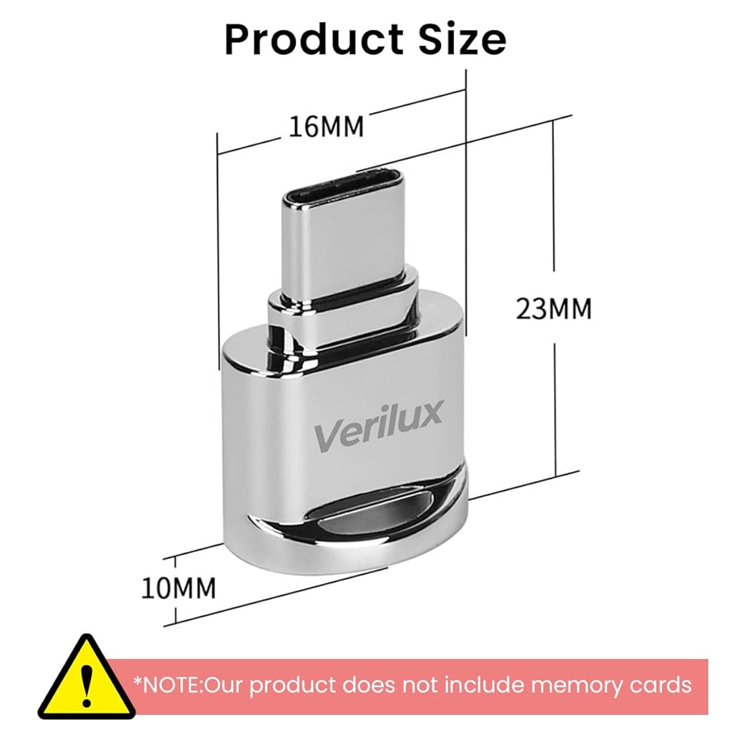 Verilux Micro SD Card Reader Mini Type C Card Reader TF Card Reader with Keychain USB C to Micro SD SDHC SDXC OTG Memory Card Reader Compatible with Laptops, MacBook, Samsung Galaxy Note 20 - Silver