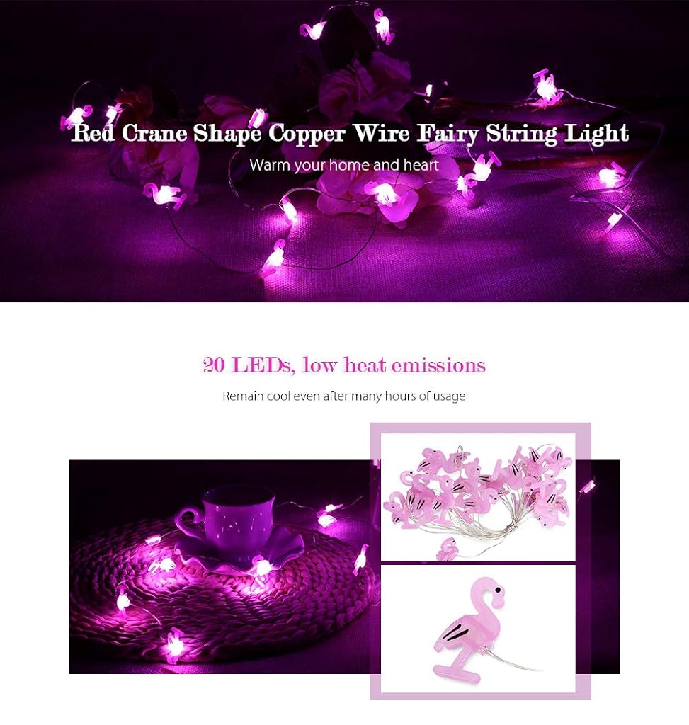 Verilux 2m 20 LEDs Red Crane Cooper Wire String Light for Christmas Home Festival Decoration (Pink)
