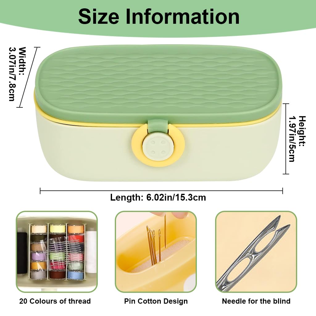 ELEPHANTBOAT Sewing Kit Full Set Portable, Sewing Kit Box for Home Use Travel Use Portable Sewing Kit Stitching Kit with Spools of Thread, Scissors, Thimble, Threader, Tape Measure, Buttons