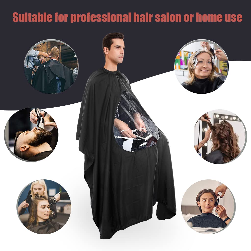 MAYCREATE Barber Cape for Hair Cutting Apron, Polyester Hair Salon Cover, Hair Styling Cape with Clear Window & Adjustable Neck Closure for Men Women Kids - Water & Stain Resistant