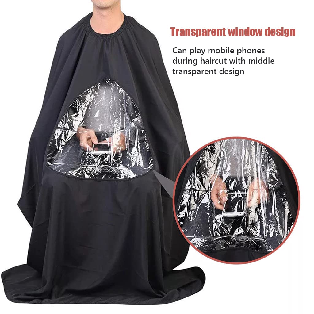 MAYCREATE Barber Cape for Hair Cutting Apron, Polyester Hair Salon Cover, Hair Styling Cape with Clear Window & Adjustable Neck Closure for Men Women Kids - Water & Stain Resistant