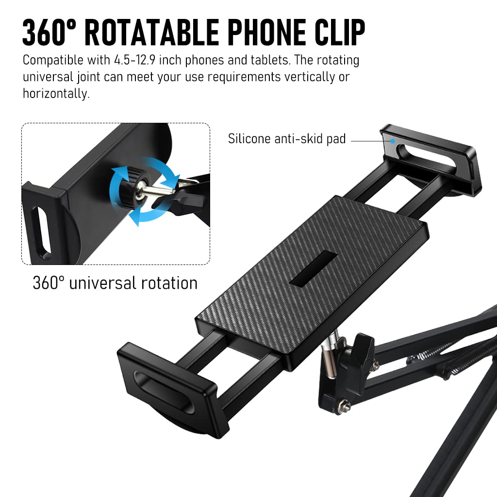 ZORBES 5.7ft Floor Mobile Stand Tablet Holder with Flexible Arm, 360 ° Rotatable Phone Stand, Floor Mobile Holder, Phone Holder for Bed, Adjustable Phone Holder for 4.5~12.9 Inches Phone, Tablet