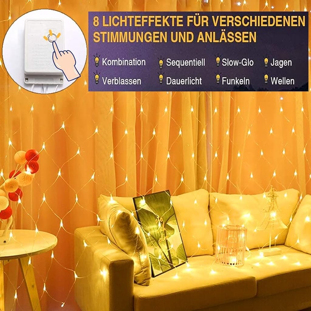 ZIBUYU LED String Light for Home & Garden Decoration Waterproof Warm Net Mesh String Light 192 LEDs Light with 8 Modes, LED Fairy Light for Garden, Balcony Diwali Net Lights - 9.8x9.8 Feet