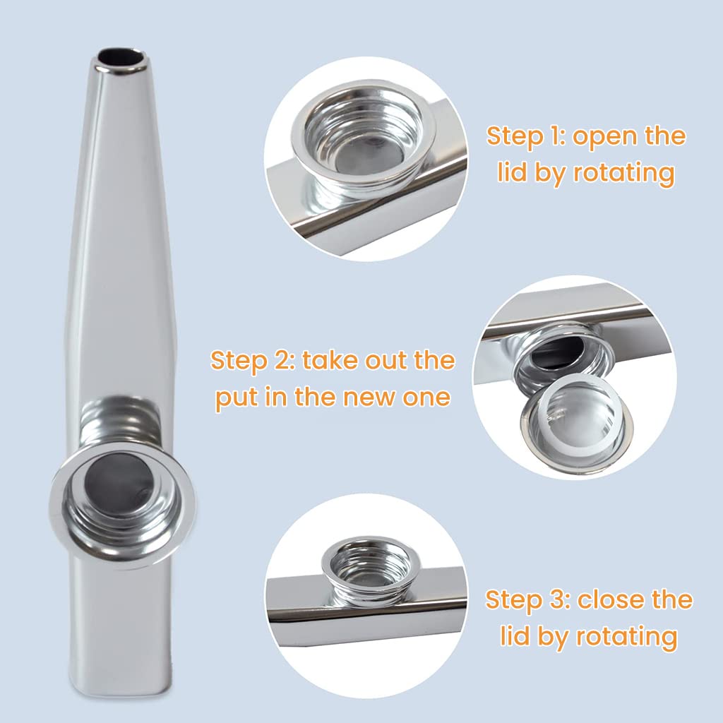 HASTHIP Kazoo Musical Instrument with 10 Pcs Kazoo Flute Diaphragms, Mini Kazoo for Kids/Adults, Aluminum Alloy Kazoo Flute Musical Instruments for Party, Ukulele, Violin, Keyboard Piano (Silver)