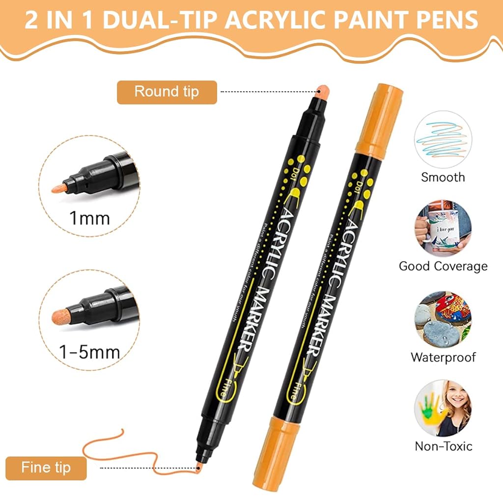 Climberty 12 Colors Acrylic Marker Pens,Dual Tip Paint Markers Paint Pens,Water Based Paint Pen,Deal For Wood,Rock Painting,Canvas,Stone,Glass,Ceramic,Diy Crafts Making Art Supplies,Black