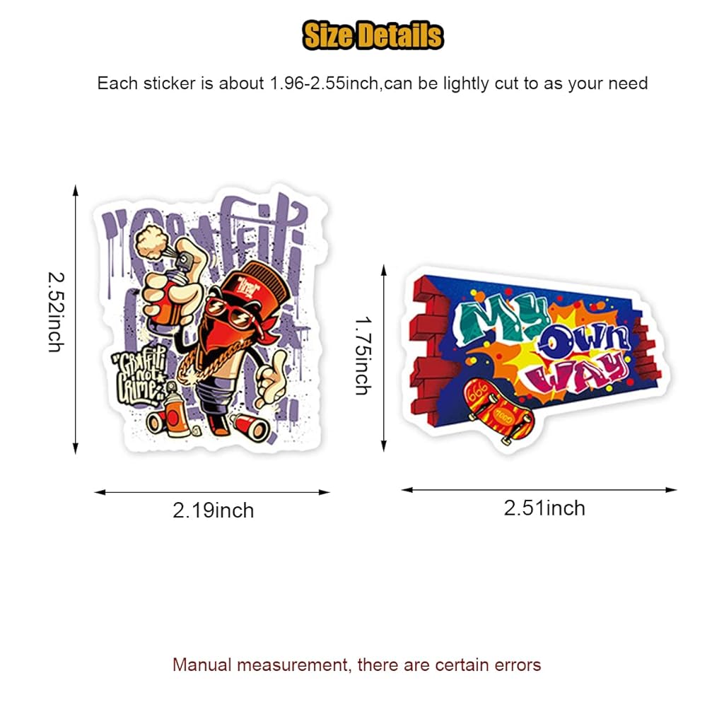 HASTHIP Laptop Stickers for Journal Graffiti Style Cartoon Stickers for Scrapbook, Water Bottle,Travel Case, Waterproof Tape Sticker Wall Stickers for Boys, Pack of 50