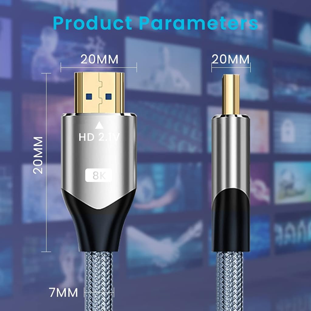 Verilux 8K HDMI 2.1 Cable 6.6FT/2m,48Gbps High Speed Braided HDMI Cord 4Ka120Hz 8Ka60Hz,HDCP 2.2&2.3,eARC,HDR10,Dynamic HDR Compatible with Blu-ray/PlayStation 5/Xbox Series X/Projector/Laptop,Black