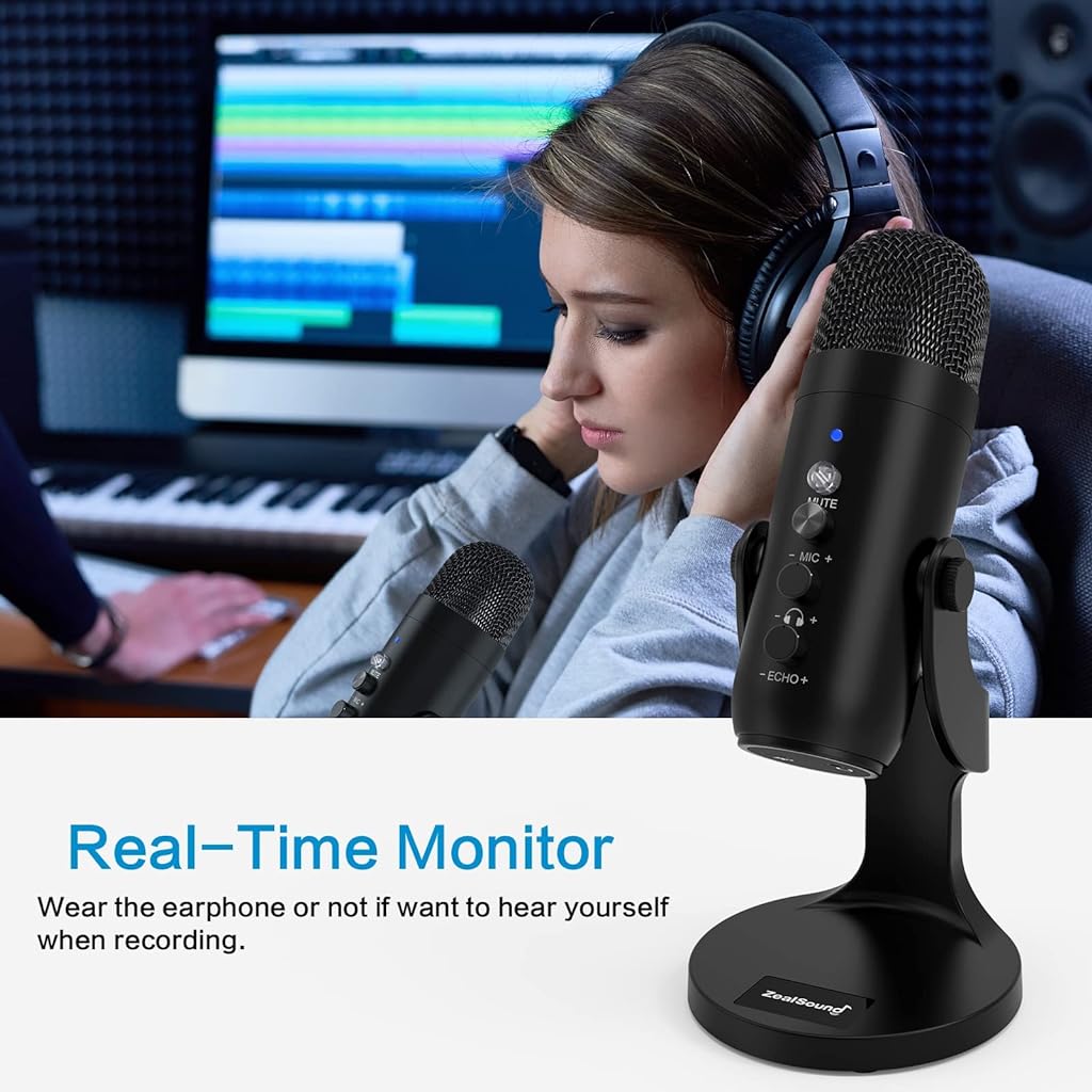 ZORBES Professional Condenser Microphone,Stereo Microphone with Volume Knob & Headphone Output,Microphone with Stand,HiFi Condenser Microphone for YouTube,Gaming,Livestream,ASMR Recording
