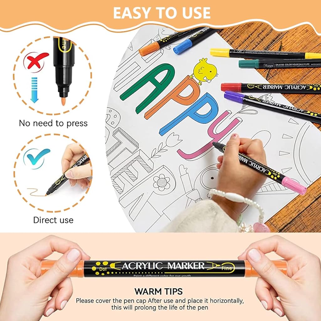 Climberty 12 Colors Acrylic Marker Pens,Dual Tip Paint Markers Paint Pens,Water Based Paint Pen,Deal For Wood,Rock Painting,Canvas,Stone,Glass,Ceramic,Diy Crafts Making Art Supplies,Black