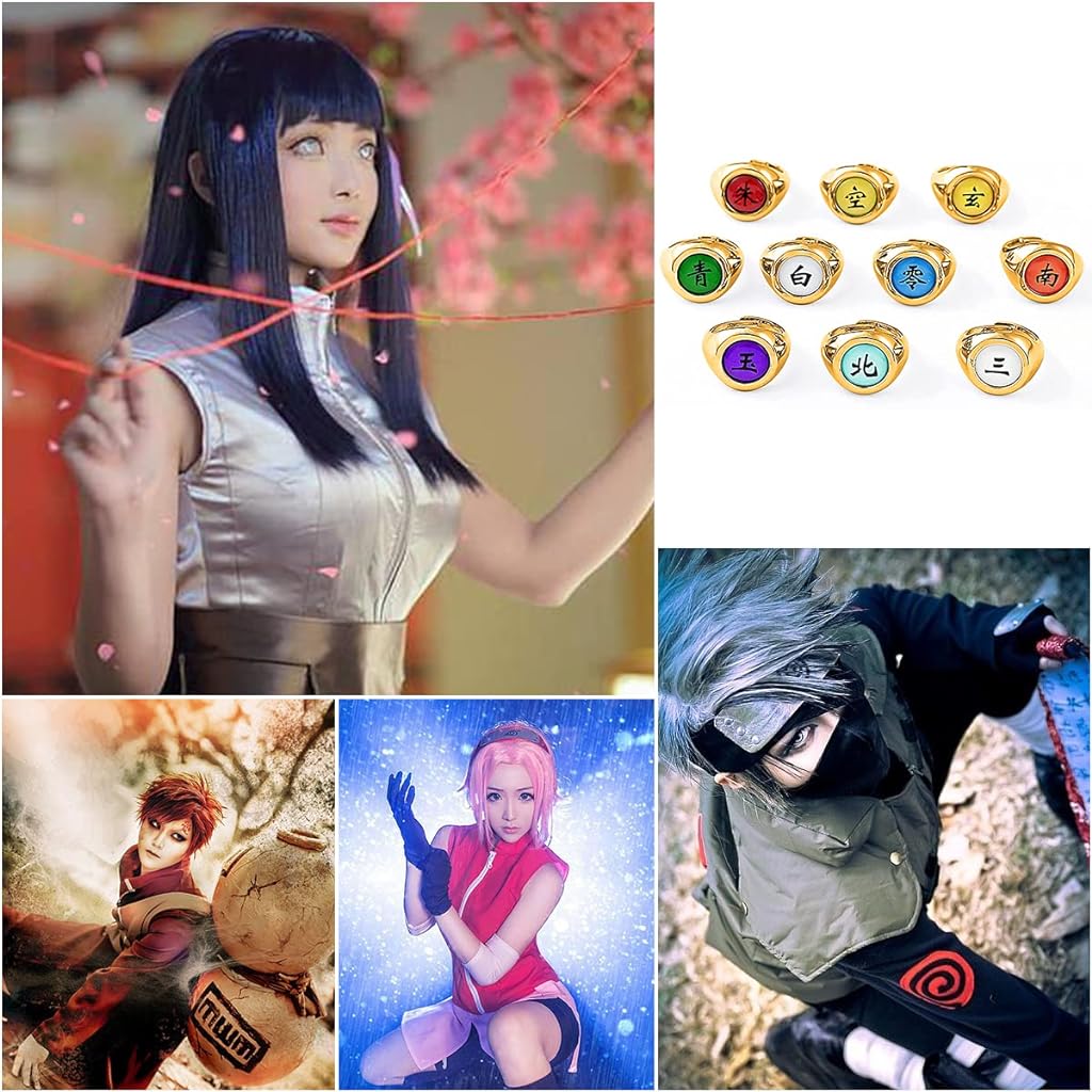 PATPAT Naruto Toys 10Pcs Akatsuk Naruto Ring Naruto Cosplay Finger Rings with Necklace Box Naruto Action Figures naruto accessories for Naruto Fans Children's Day GiftS for Boys Girls -Golden