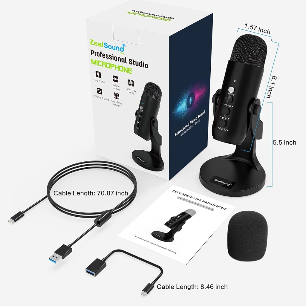 ZORBES Professional Condenser Microphone,Stereo Microphone with Volume Knob & Headphone Output,Microphone with Stand,HiFi Condenser Microphone for YouTube,Gaming,Livestream,ASMR Recording