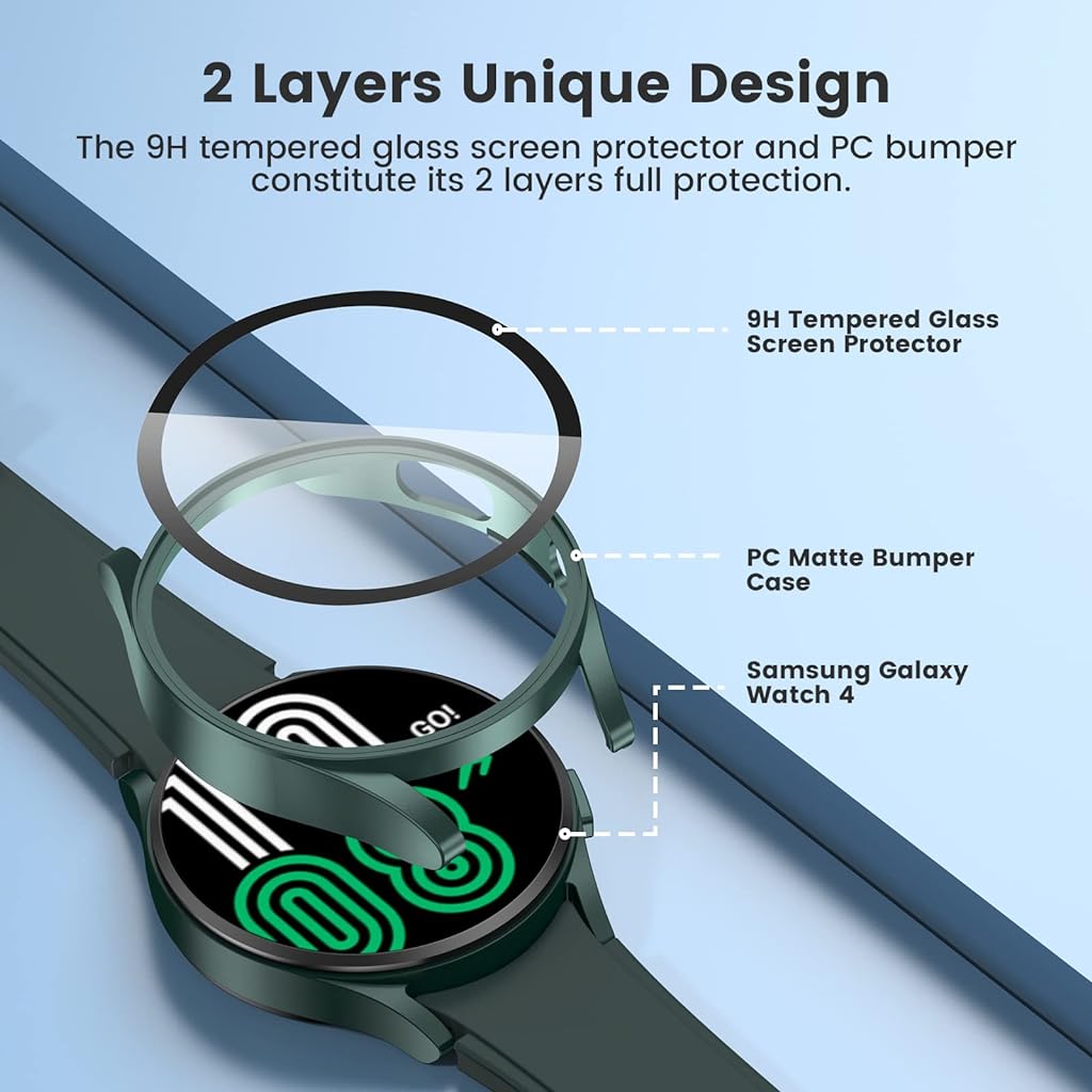 ZORBES Cover for Samsung Galaxy Watch 4,44mm Screen Guard Case,PC Hard Full Protection Matte Cover Case for Samsung Watch 4 44mm Accessories Screen Protector Scratch-Resistant (Green)
