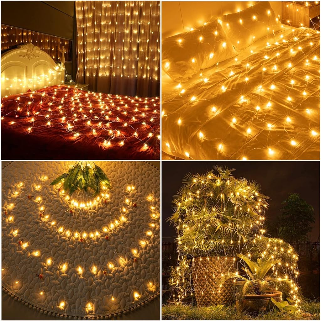 ZIBUYU LED String Lights for Decoration Indoor Outdoor Garden Wall Decoration Net Light 144 LEDs Curtain Light with 8 Modes Waterproof Fairy LED Light for Diwali, Christmas, Home - 6 feet