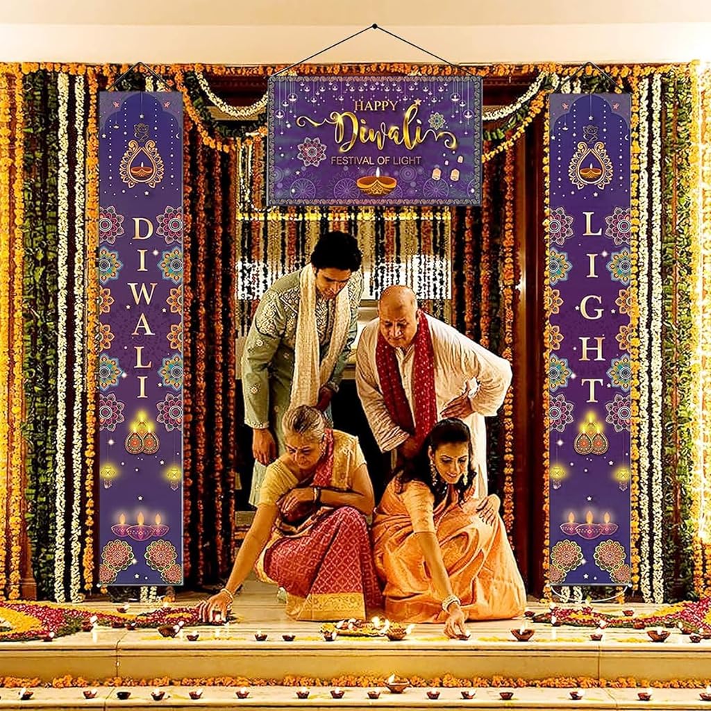 HASTHIP Diwali Decorations for Home, Happy Diwali Banner & Diwali Backdrop, Rangoli Diwali Banner Photo Backdrop Decorations for Wall, Indian Deepavali Diwali Festival Themed Light Party