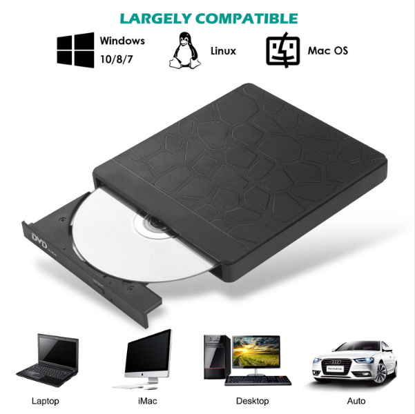 ZORBES External DVD Drive, USB3.0 CD DVD Drive External ,USB C Hub CD/DVD Player ROM +/-RW Optical Disk Drive with 2 USB Ports and 2 SD Card Slots for Mac, PC Windows 10/8/7 Linux OS