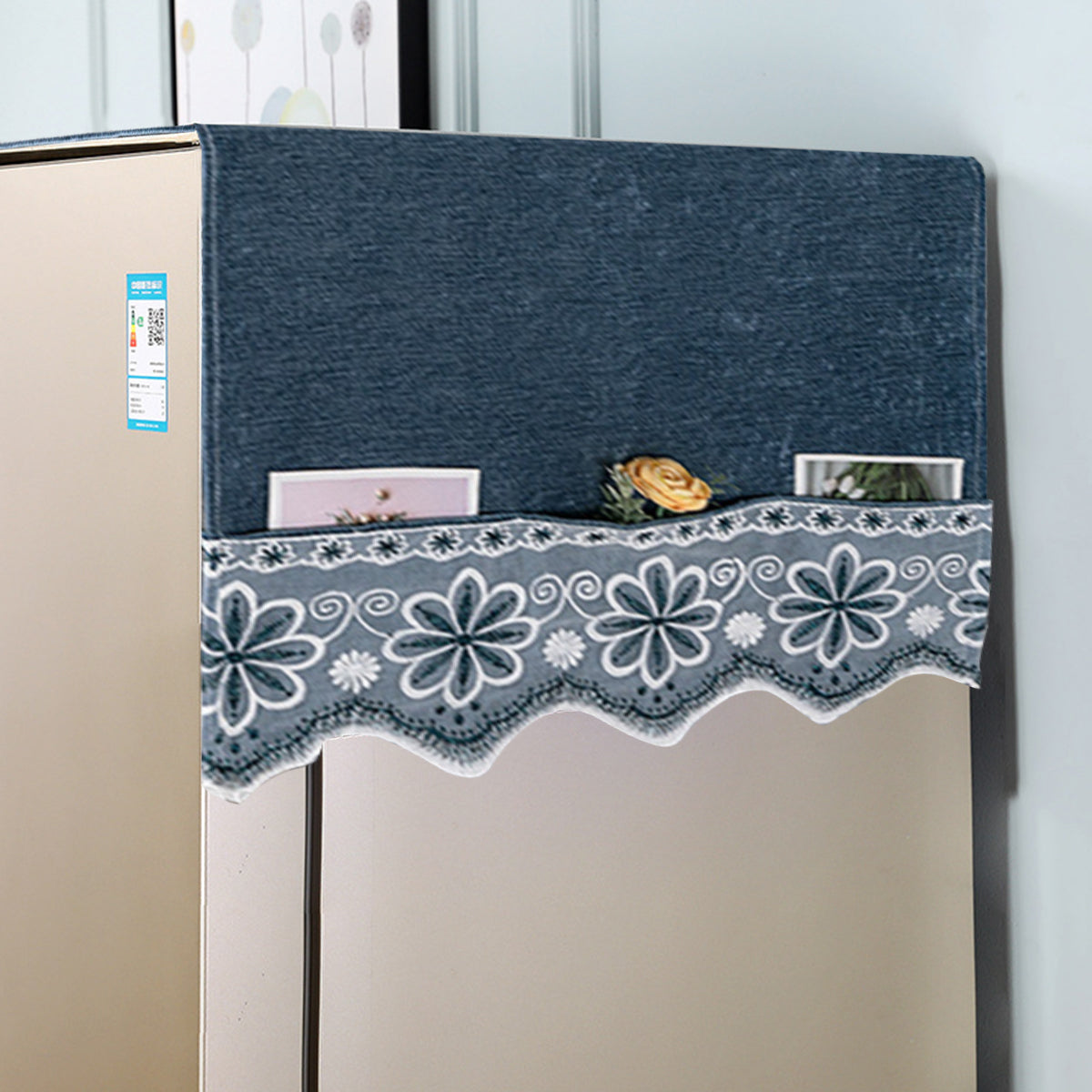 HASTHIP Fridge Cover for Top Single Door, Fashion Print Refrigerator Dust Proof Top Cover  PVC Refrigerator Top Cover for with Utility  Pocket Sundries Washing Machine Organize Bags, 50x130cm