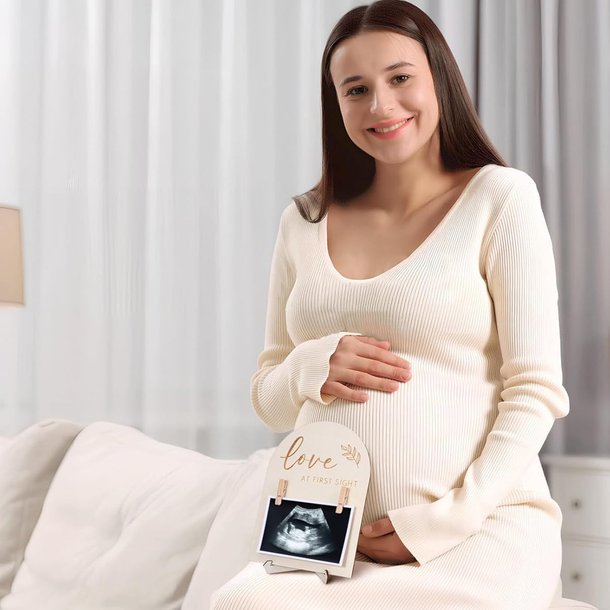 SNOWIE SOFT Baby Ultrasound Picture Frame Desk Baby Photo Frames Display Wooden Frame, with Ink Pad, Marker Pen, Wooden Clips, Creative Sonogram Photo Frame Gift for New Mother Shower Gift