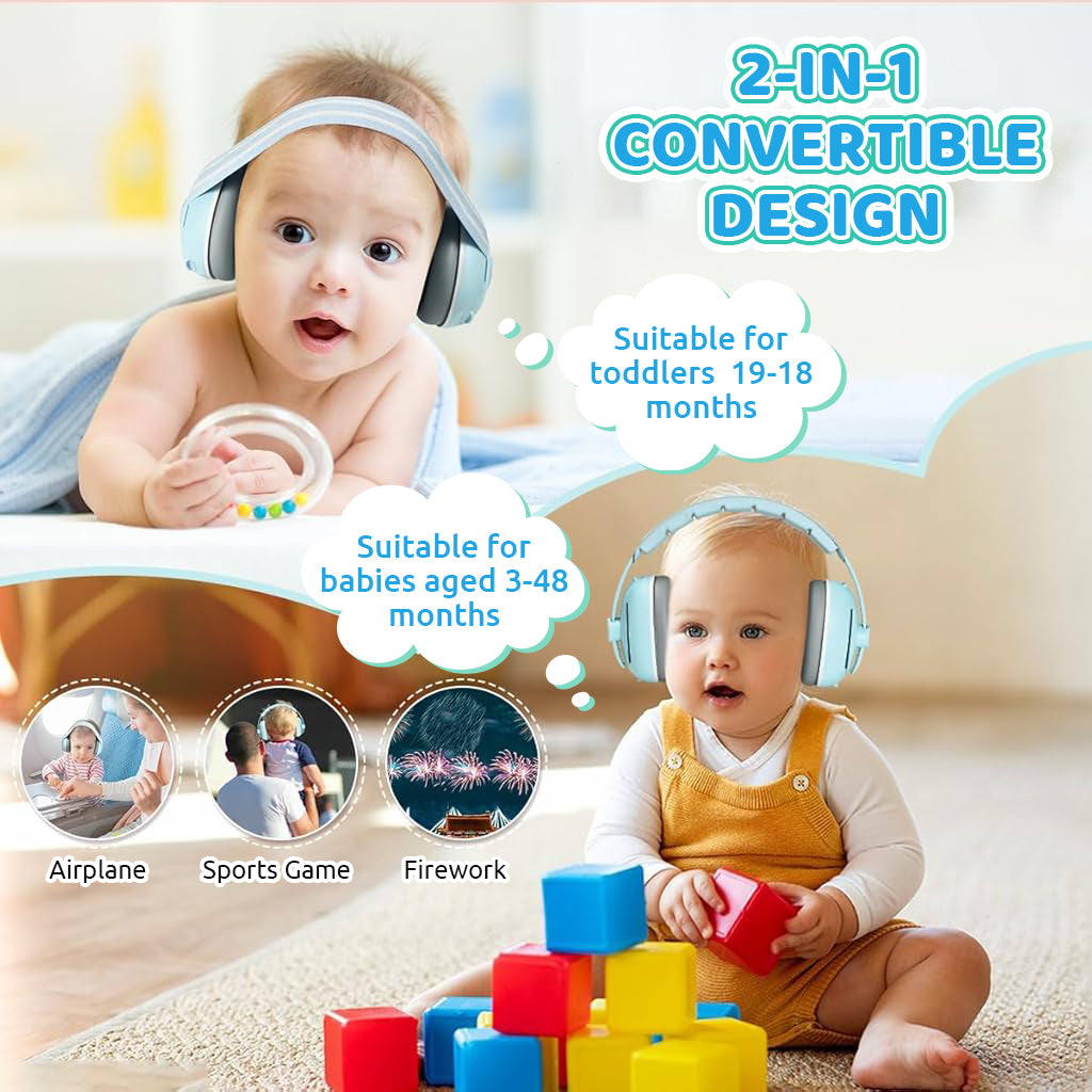 SNOWIE SOFT Adjustable Baby Ear Muff Noise Reduction Headphone 2 in 1 Noise Cancelling Ear Muffs with Interchangeable Headbands Flight Sleep Travel Baby Ear Muffs for Babies Toddlers 6-48 Months