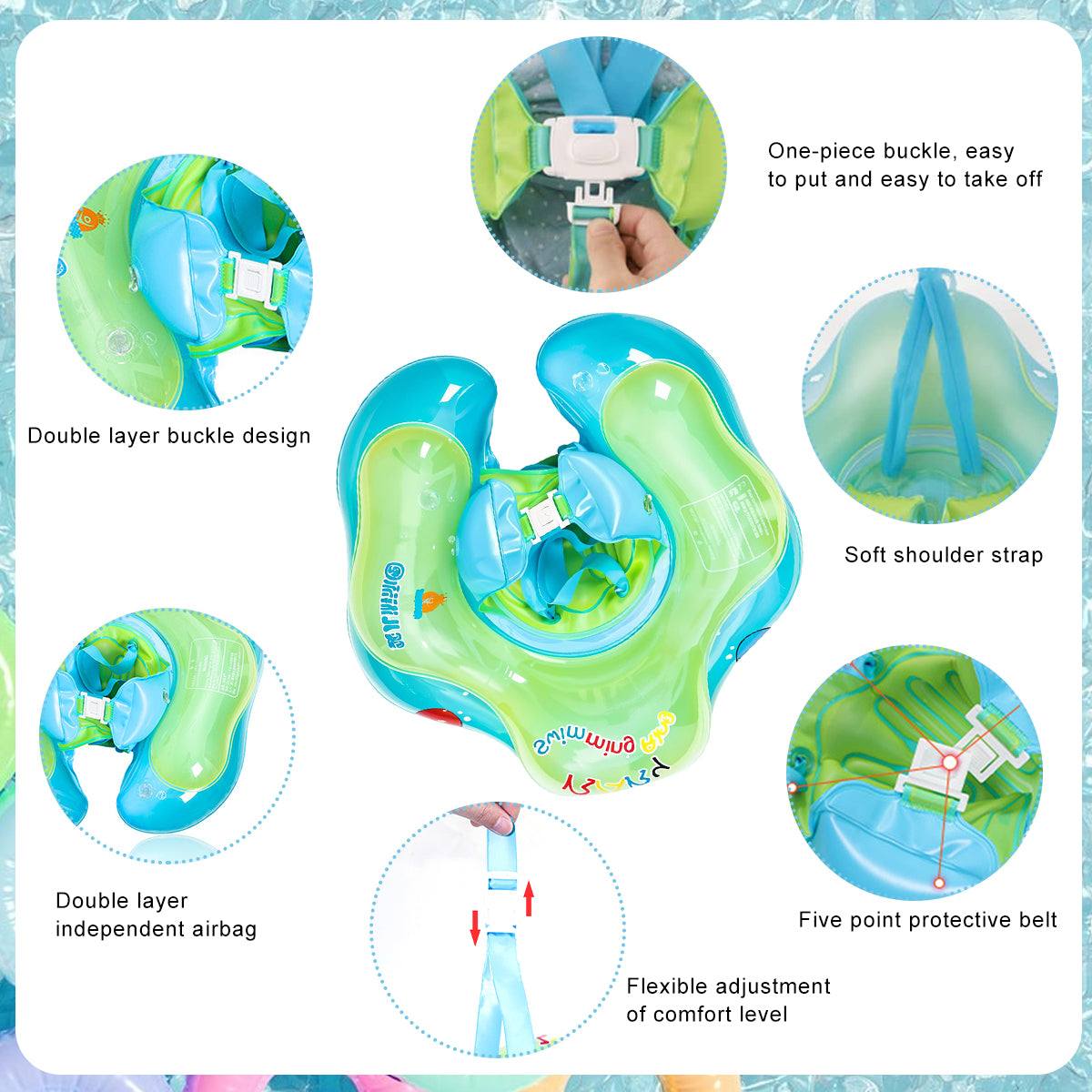 SNOWIE SOFT Baby Floats for Swimming Pool, Baby Swimming Tube for 12-36 Months, Independent Double Layer PVC with Adjustable Safety Straps Outdoor Swimming Pool Baby Swimming Accessories