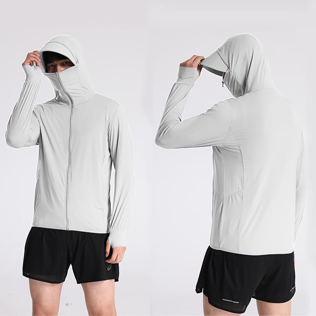 GUSTAVE® Men's Sun Protection Clothes UV Protection Suit UPF 50+ Full Cover Up Hoodie Sun Protection Clothing Intergrated Wide Brim Hat Long Sleeve Sun Protection Clothes for Men, XXL