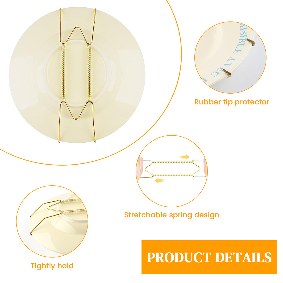 Supvox Spring Plate Hangers for Home Decor Wall Decor Heavy Duty Stainless Steel Golden Spring Plate Hangers for 5.5''-8'' Dia Plates