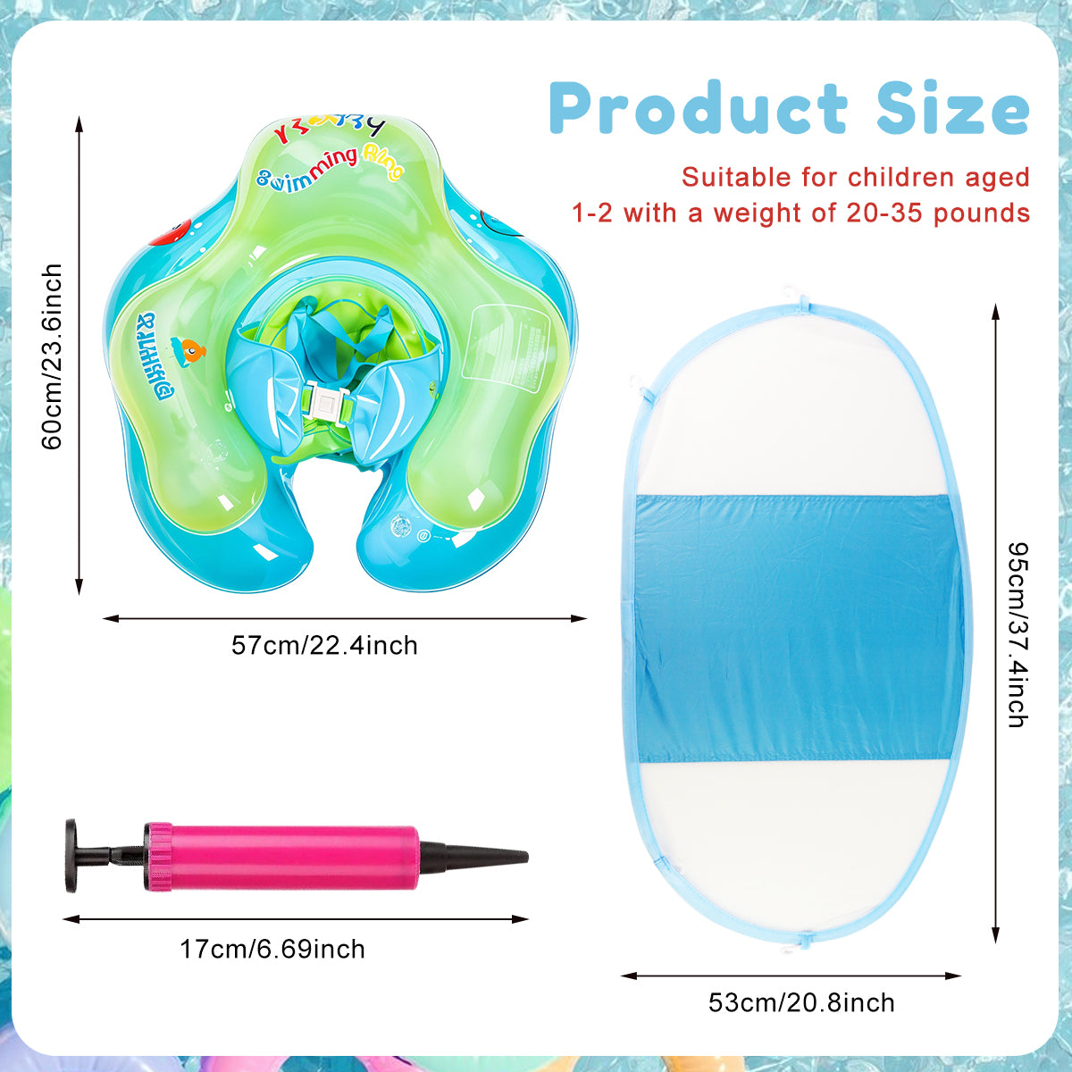 SNOWIE SOFT Baby Floats for Swimming Pool, Baby Swimming Tube for 12-36 Months, Independent Double Layer PVC with Adjustable Safety Straps Outdoor Swimming Pool Baby Swimming Accessories