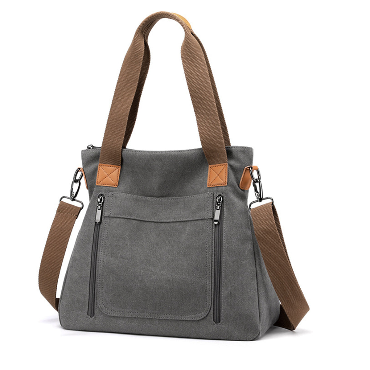 PALAY Handbag for Women Grey Canvas Shoulder Bag Tote Sling Bag Hand Bag Large Crossbody Bag with Detachable Shoulder Strap Korean Women Bag for School, Work