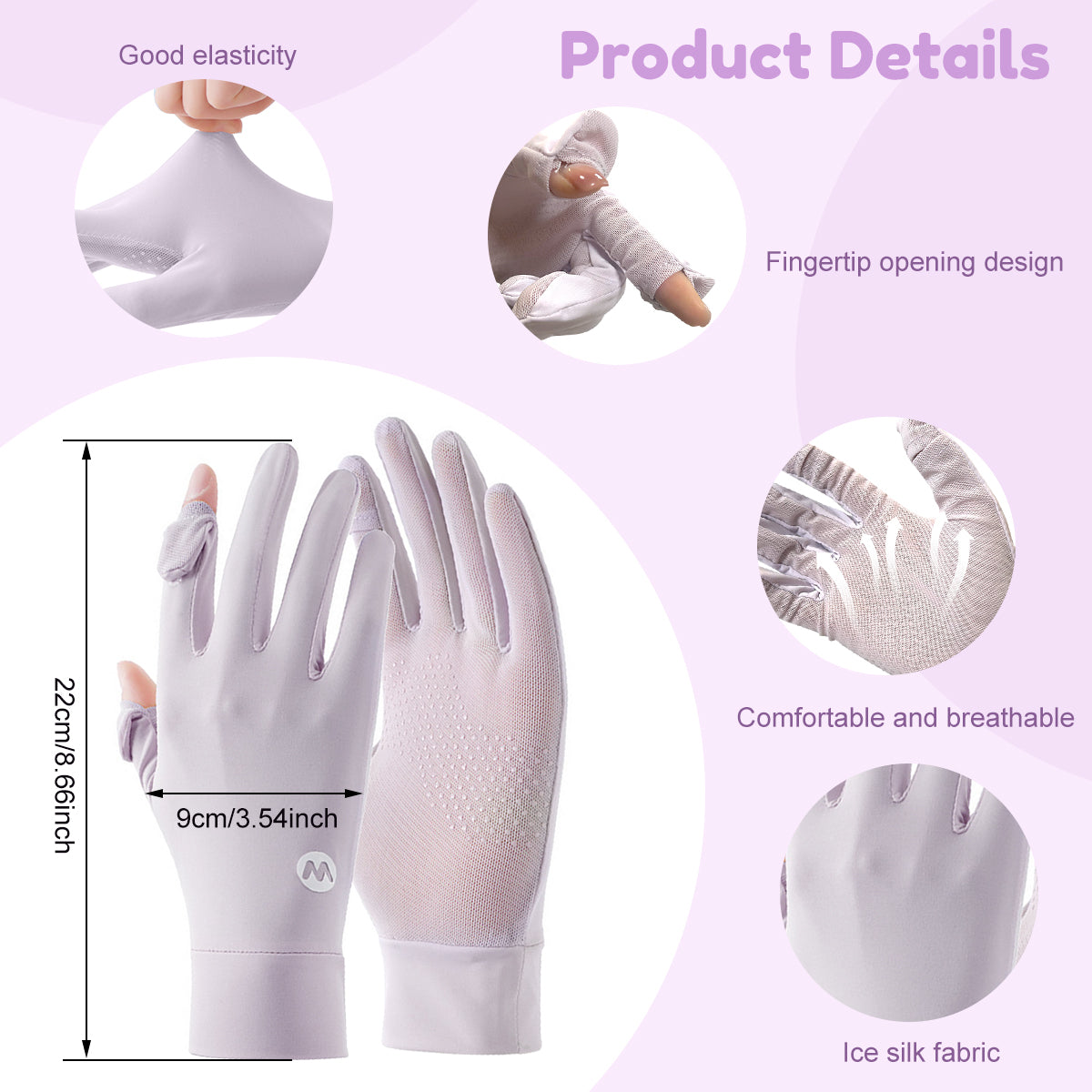 SANNIDHI Hand Gloves for Sun Protection Gloves for Women Bike, UPF 50+ UV Protection Ice Cool Driving Gloves for Women, Breathable Mesh Summer Gloves for Golfing, Sports (Purple)