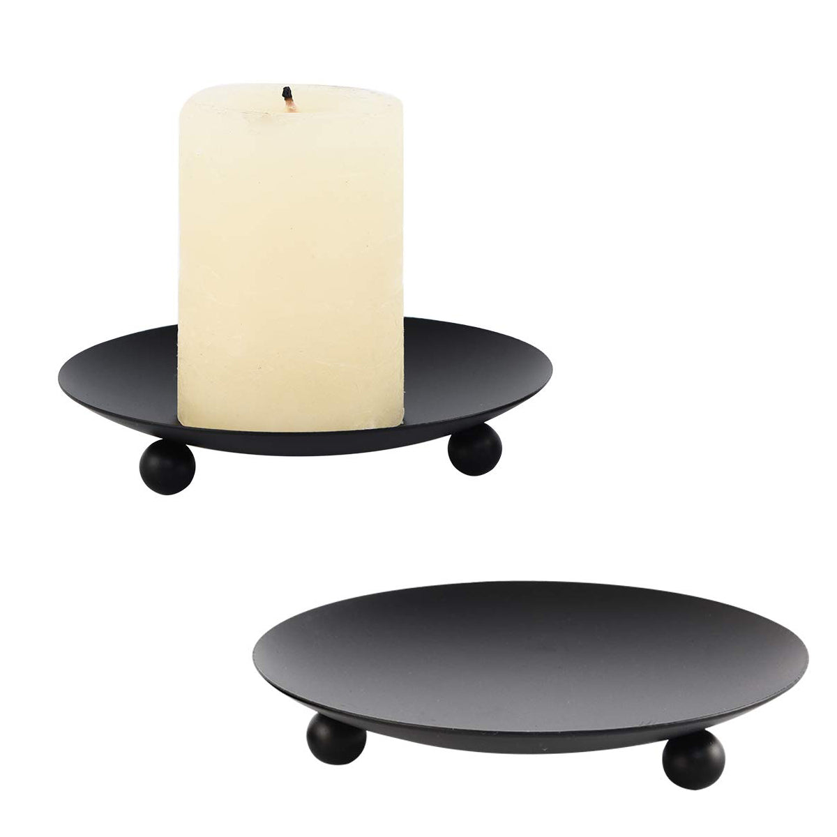 HASTHIP 2PCS Black Iron Plate Candle Holder, Decorative Pillar Candle Holder Stands for Home Decor, 4.37