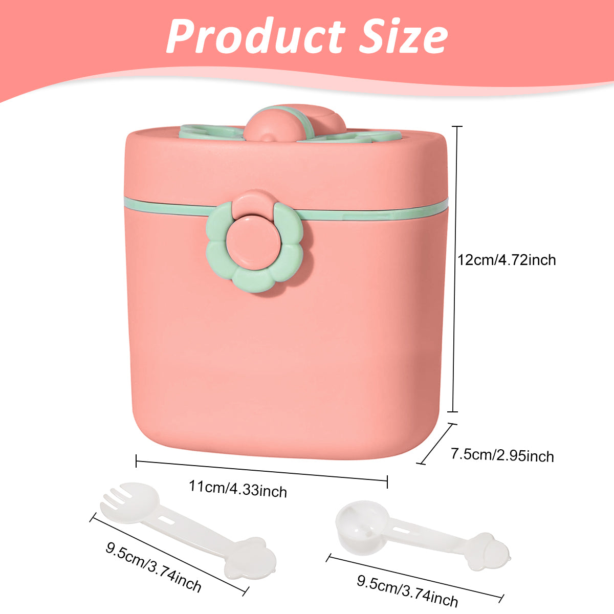 SNOWIE SOFT 600ml Baby Milk Powder Container with Spoon & Fork Anti-leak Travel Baby Formula Dispenser Cute Little Bee Handle Design Multiuse Food Containers Outdoor Baby Food Snack Box