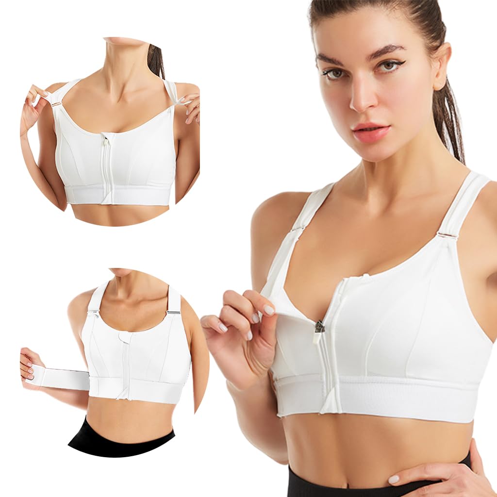 PALAY Sports Bra Women Zip-up Sports Bra for High-impact Activities One Piece Breast Pads Adjustable Sports Bra Fashion Racerback  Sports Bra for Running, Cycling, Aerobics, Boxing, XL