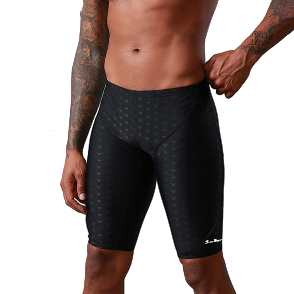 Proberos Men's Swimming Trunks - Quick Dry, Stretchy Polyester with Compression Fit, Close-Fit Swim Shorts for Training, Beach & Pool (3XL, Black)