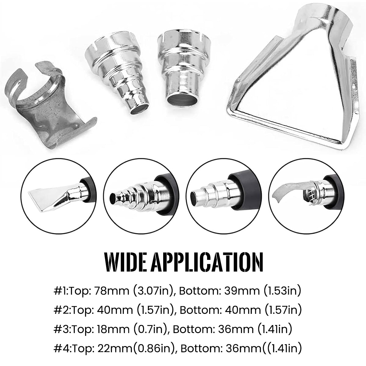 Serplex 4Pcs Heat Gun Nozzles 4 Type of Heat Gun Nozzles Stainless Steel Conical Nozzles Soldering Station Nozzle Reflector Deflector Nozzle for Hot Air Gun