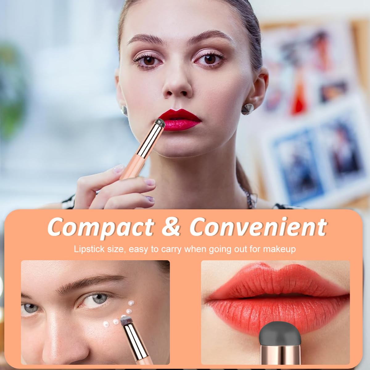 MAYCREATE Lipstick Silicone Brush 2 In 1 Lip Balm Silicone Applicator with Blending Brush Multifunctional Lipstick Brush Travel Makeup Tools for Lipstick, Lip Gloss, Concealer, Foundation, Pink