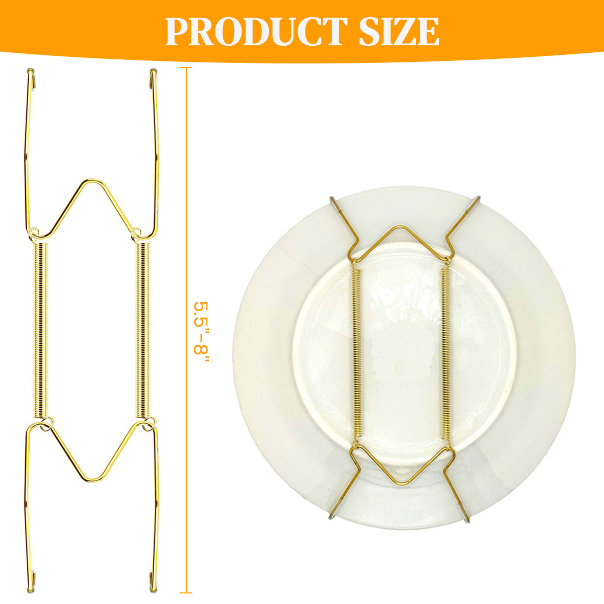 Supvox Spring Plate Hangers for Home Decor Wall Decor Heavy Duty Stainless Steel Golden Spring Plate Hangers for 5.5''-8'' Dia Plates
