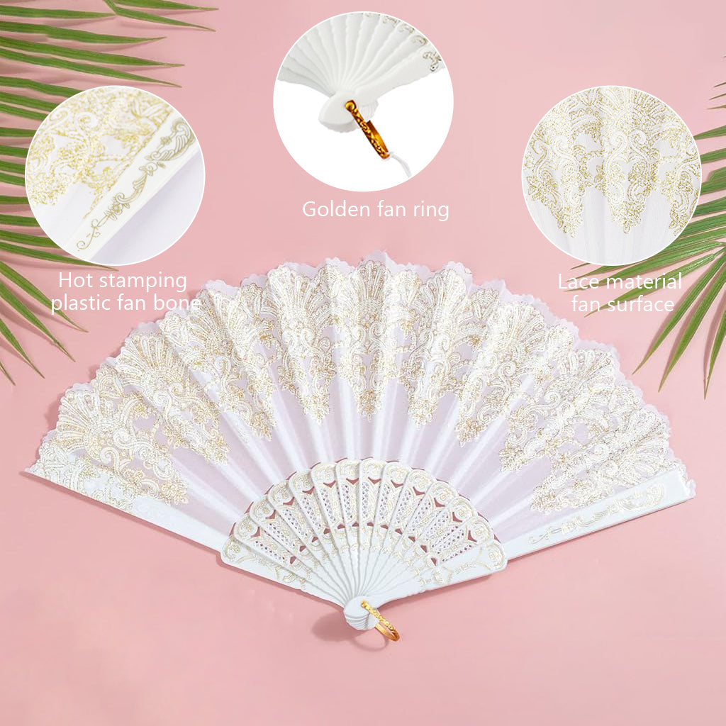 HASTHIP Hand Fan Elegant White Fabric Hand Fan Traditional Chinese Fan with Tassel Charm Summer Fan Handheld Cooling Fan Travel Hand Fan Gift for Girls Women, 9 inches