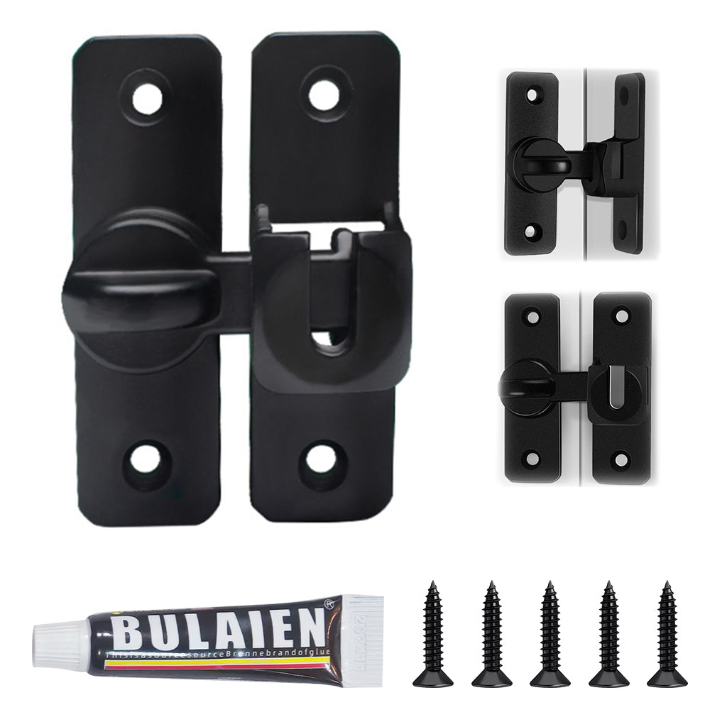 HASTHIP Door Latch Door Lock 90°/180° Latch Lock Aluminum Alloy Door Latch Lock No Drill Latch Lock for Gate, Door, Closet, Cabinet, with Screw Packs and Installation Accessories, Black