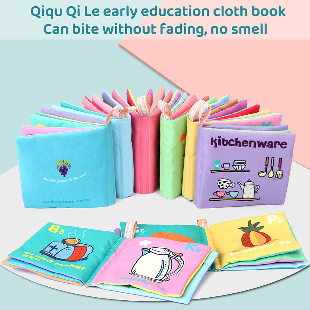 SNOWIE SOFT 6Pcs Baby Cloth Book Travel Baby Play Books 10-Page Themed Books Built in Squeaky Cloth Book Sensory Book Early Educational Books for 6-12 Months Shower Gift Baby Gift