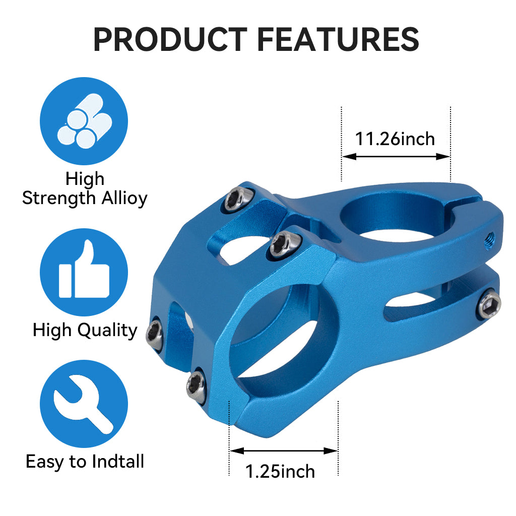 Proberos Blue Aluminum Alloy Handlebar Stem 31.8mm Clamp Diameter Lightweight Durable Handlebar Stem for MTB Modification, Stylish Design for Mountain Bike Stability and Performance