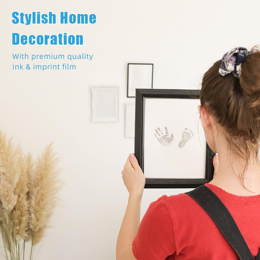 SNOWIE SOFT 2Pcs Clean Touch Ink Pad Newborn Baby Hand and Foot Print Kit Pet Paw Print Kit Inkless Infant Hand and Foot Stamp No Touch, Non Toxic Shower Gift for Newborns (Black, 4.9 × 3.1 Inch)