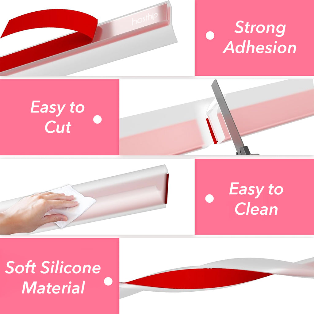 HASTHIP 59Inches Shower Threshold Water Dam Flexible Shower Water Guard Blocker Self-Adhesive Silicone Shower Water Dam Shower Splash Guard for Kitchen, Bathroom, Coming with Silicone Adhesive Glue