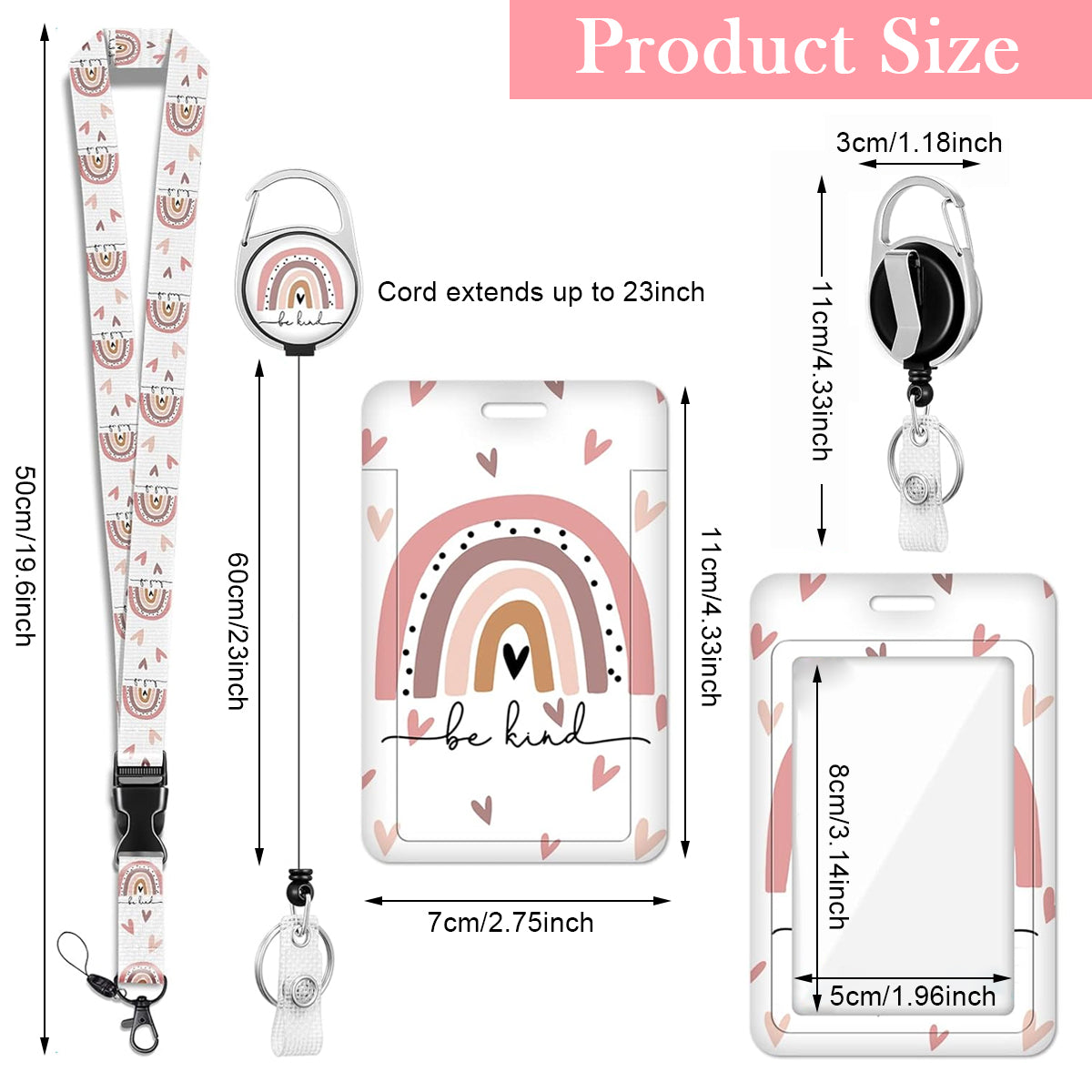 OFIFO Lanyard for ID Card, Fashionable Rainbow Print ID Badge Holder Keyring with 23-inch Strong Retractable Reel, Detachable Neck Lanyard & Quick Carabiner for Keys, Badges, Door Cards