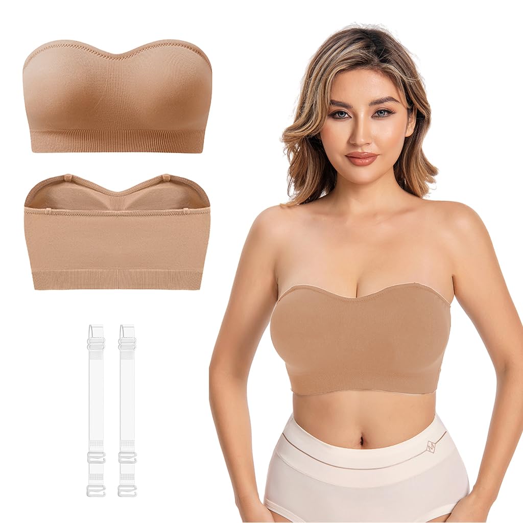 PALAY Strapless Bra for Women Padded Non-strap Bra for Heavy Breast Off-Shoulder Bra Removable Breast Pads Design Non-slip Bra Casual Strapless Bra, XL
